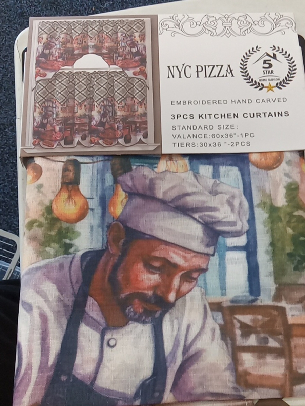 NYC Pizza Chef Kitchen Curtains - Multicolor Chef Print